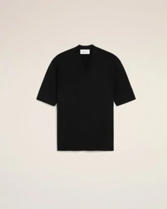 Jersey negro de manga corta y cuello en V de lana