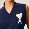 Jersey sin mangas Ami de Coeur Sweater de lana y algodón azul Jersey sin mangas Ami de Coeur Sweater de lana y algodón azul