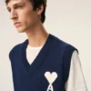 Jersey sin mangas Ami de Coeur Sweater de lana y algodón azul Jersey sin mangas Ami de Coeur Sweater de lana y algodón azul