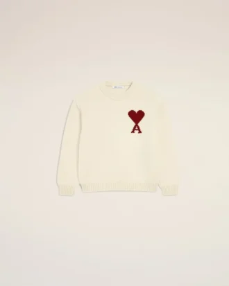 Jerséu de cuello redondo Ami de Coeur de lana blanca