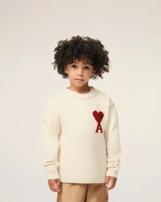 Jerséu de cuello redondo Ami de Coeur de lana blanca
