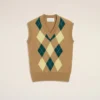 Jerséu sin mangas de lana y algodón marrón con diseño Argyle en intarsia Jerséu sin mangas de lana y algodón marrón con diseño Argyle en intarsia