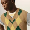 Jerséu sin mangas de lana y algodón marrón con diseño Argyle en intarsia Jerséu sin mangas de lana y algodón marrón con diseño Argyle en intarsia
