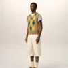 Jerséu sin mangas de lana y algodón marrón con diseño Argyle en intarsia Jerséu sin mangas de lana y algodón marrón con diseño Argyle en intarsia