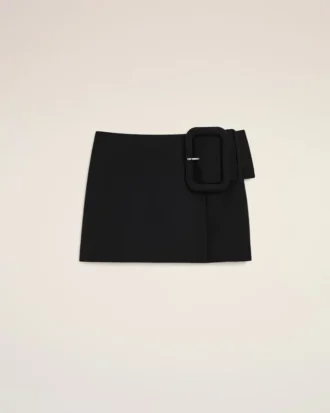 Minifalda negra de lana nueva con cinturón de hebilla grande Minifalda negra de lana nueva con cinturón de hebilla grande
