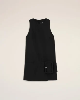 Minivestido negro de lana nueva con cinturón