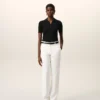 Pantalón recto de cintura baja de mezcla de lino blanco Pantalón recto de cintura baja de mezcla de lino blanco