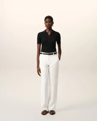 Pantalón recto de cintura baja de mezcla de lino blanco