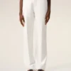 Pantalón recto de cintura baja de mezcla de lino blanco Pantalón recto de cintura baja de mezcla de lino blanco