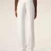 Pantalón recto de cintura baja de mezcla de lino blanco Pantalón recto de cintura baja de mezcla de lino blanco