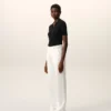 Pantalón recto de cintura baja de mezcla de lino blanco Pantalón recto de cintura baja de mezcla de lino blanco