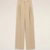 Pantalones anchos de cintura alta de lana nueva en color beige con dos pliegues Pantalones anchos de cintura alta de lana nueva en color beige con dos pliegues