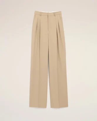 Pantalones anchos de cintura alta de lana nueva en color beige con dos pliegues