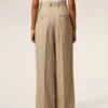 Pantalones anchos de cintura alta de lana nueva en color beige con dos pliegues Pantalones anchos de cintura alta de lana nueva en color beige con dos pliegues