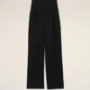 Pantalones anchos de cintura alta de lana virgen negra Pantalones anchos de cintura alta de lana virgen negra