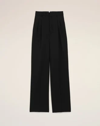 Pantalones anchos de cintura alta de lana virgen negra