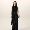 Pantalones anchos de cintura alta de lana virgen negra Pantalones anchos de cintura alta de lana virgen negra