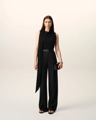 Pantalones anchos de cintura alta de lana virgen negra