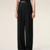 Pantalones anchos de cintura alta de lana virgen negra Pantalones anchos de cintura alta de lana virgen negra