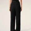 Pantalones anchos de cintura alta de lana virgen negra Pantalones anchos de cintura alta de lana virgen negra
