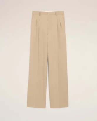 Pantalones anchos de cintura baja de lana nueva en color beige
