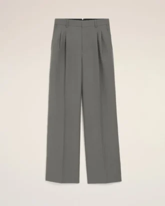 Pantalones anchos de cintura baja de lana nueva gris