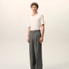 Pantalones anchos de cintura baja de lana nueva gris