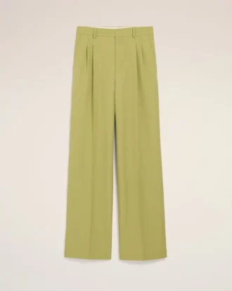 Pantalones anchos de cintura baja de lana nueva verde