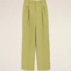 Pantalones anchos de cintura baja de lana nueva verde
