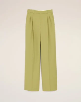 Pantalones anchos de cintura baja de lana nueva verde