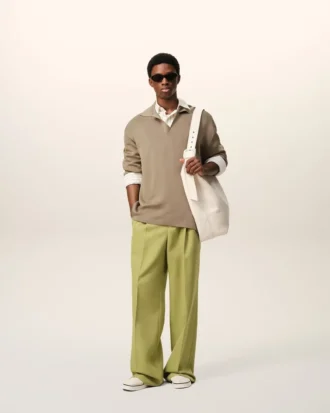 Pantalones anchos de cintura baja de lana nueva verde