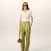 Pantalones anchos de cintura baja de lana nueva verde