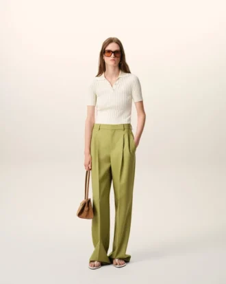 Pantalones anchos de cintura baja de lana nueva verde