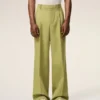 Pantalones anchos de cintura baja de lana nueva verde