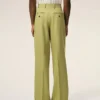Pantalones anchos de cintura baja de lana nueva verde