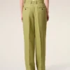Pantalones anchos de cintura baja de lana nueva verde
