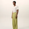 Pantalones anchos de cintura baja de lana nueva verde