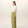 Pantalones anchos de cintura baja de lana nueva verde