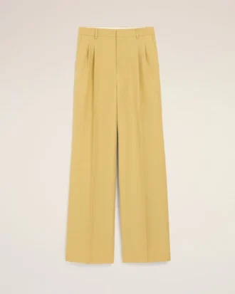 Pantalones anchos de cintura baja de lana virgen amarilla