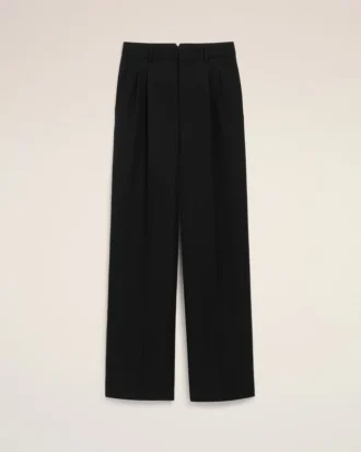 Pantalones anchos de cintura baja de lana virgen negra