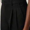 Pantalones anchos de cintura baja de lana virgen negra Pantalones anchos de cintura baja de lana virgen negra