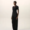 Pantalones anchos de cintura baja de lana virgen negra Pantalones anchos de cintura baja de lana virgen negra