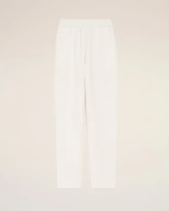Pantalones blancos de mezcla de lino con cintura elástica