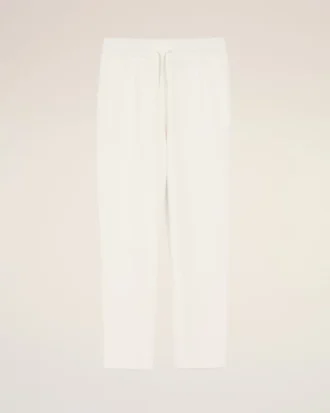 Pantalones blancos de mezcla de lino con cintura elástica