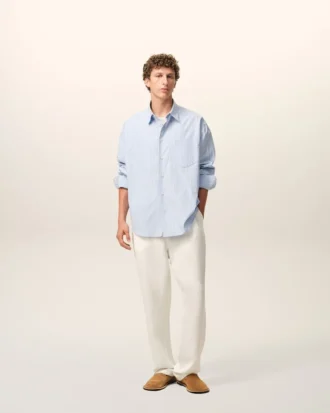 Pantalones blancos de mezcla de lino con cintura elástica