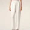 Pantalones blancos de mezcla de lino con cintura elástica Pantalones blancos de mezcla de lino con cintura elástica