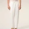 Pantalones blancos de mezcla de lino con cintura elástica Pantalones blancos de mezcla de lino con cintura elástica