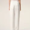 Pantalones blancos de mezcla de lino con cintura elástica Pantalones blancos de mezcla de lino con cintura elástica