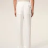 Pantalones blancos de mezcla de lino con cintura elástica Pantalones blancos de mezcla de lino con cintura elástica