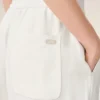 Pantalones blancos de mezcla de lino con cintura elástica Pantalones blancos de mezcla de lino con cintura elástica
